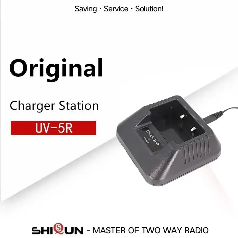 Black plastic uv-5r desktop charger with textured surface and integrated power cord for baofeng walkie talkie charger hot