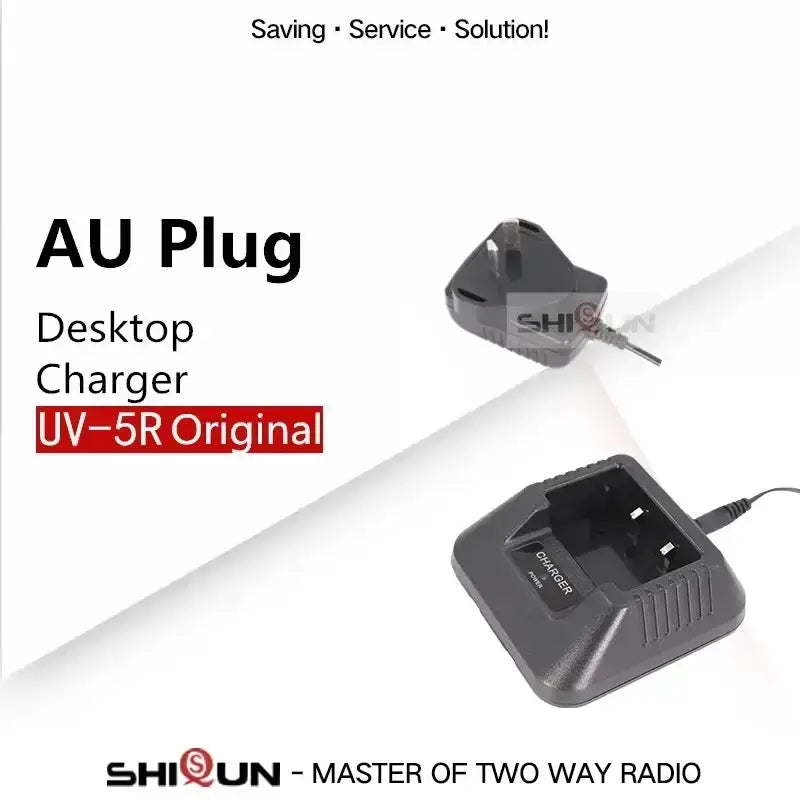 Black plastic uv-5r desktop charger for baofeng walkie talkie featuring compact design and charger hot indicator