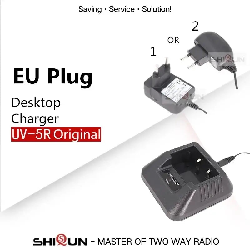 Black plastic uv-5r desktop charger with integrated cradle for baofeng walkie talkie two-way radios