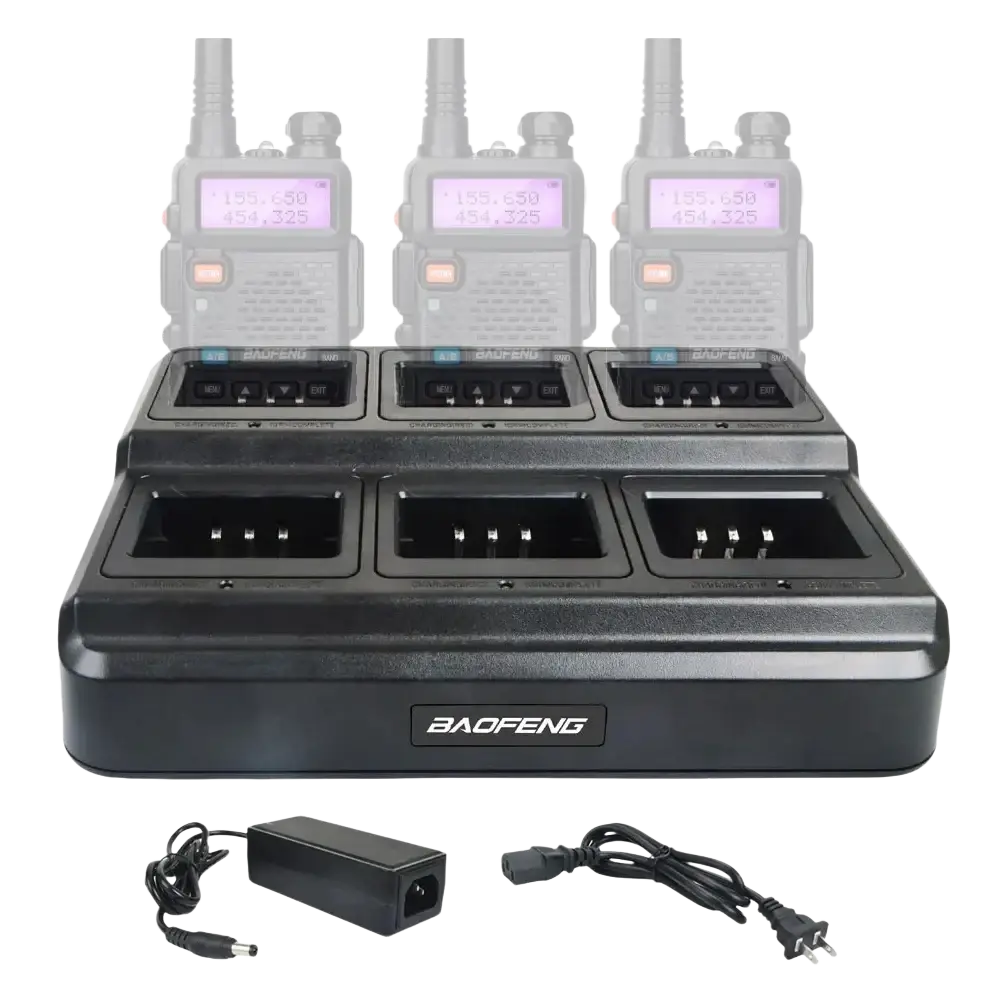 Black baofeng uv-5r walkie talkie charger bl-5x6 six way triple channel with power adapter and three charging slots