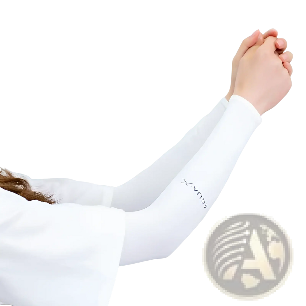Uv protection cooling white aqua.x arm sleeve with subtle gray embroidery for driving and outdoor use