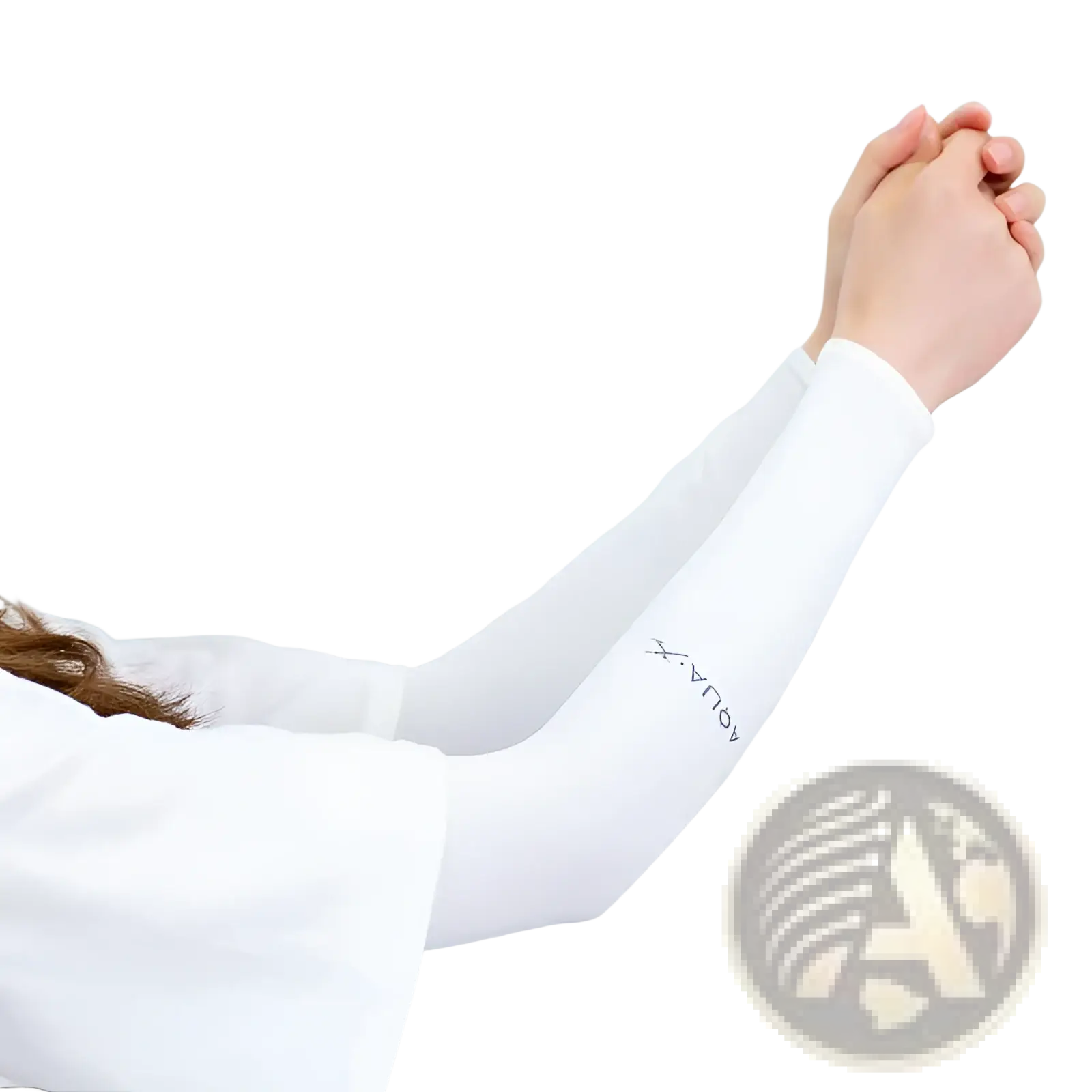 Uv protection cooling white aqua.x arm sleeve with subtle gray embroidery for driving and outdoor use