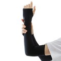 Black slim-fitting uv protection cooling arm sleeves with ribbed texture and lets slim branding for outdoor sports use