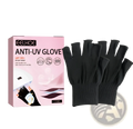 Black fingerless uv protection gloves with stretchy knit material and reinforced wrist cuffs for nail care use