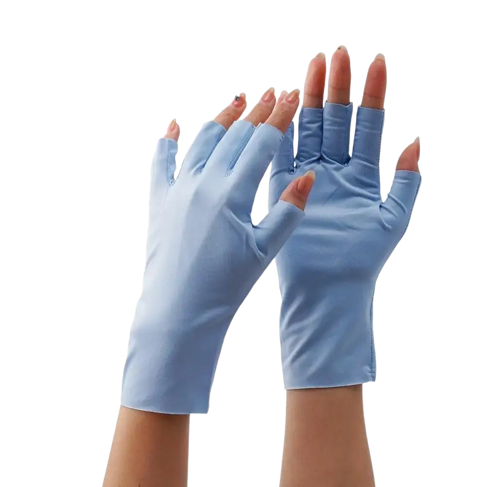 Light blue fingerless uv protection sunscreen driving gloves made of smooth fabric for sun protection