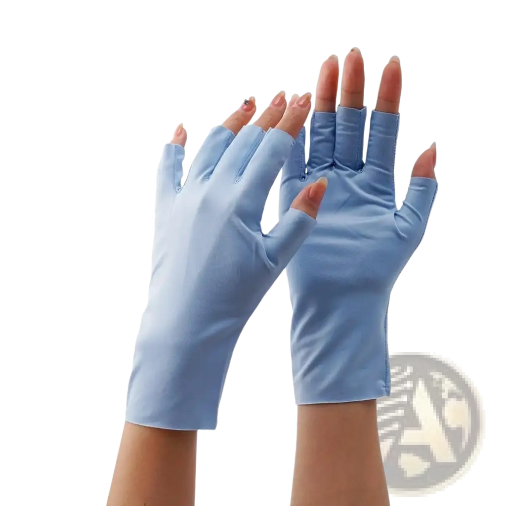 Light blue fingerless uv protection sunscreen driving gloves made of smooth fabric for sun protection
