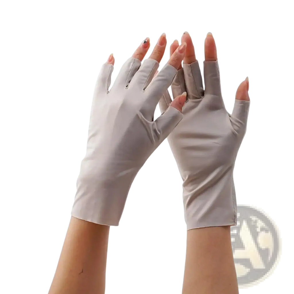 Light gray fingerless uv protection sunscreen driving gloves made of smooth stretchy fabric for sun protection