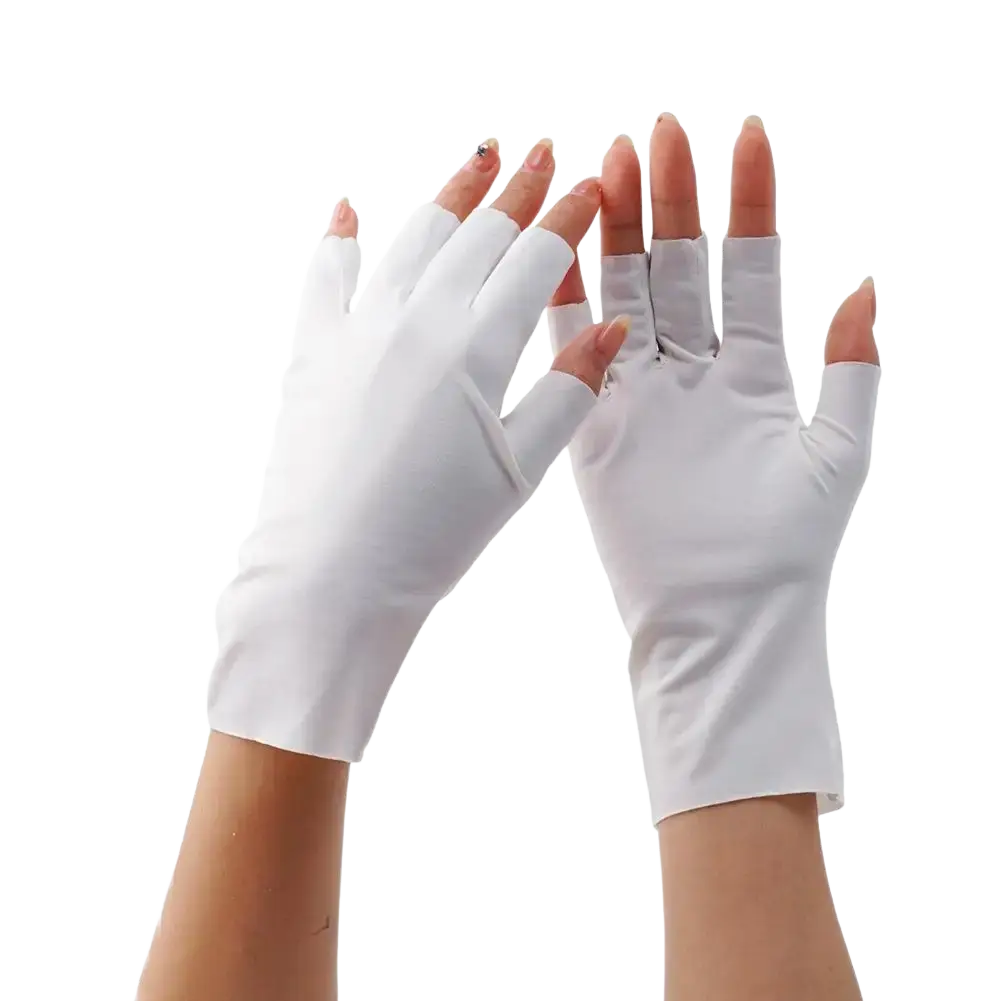 White fingerless uv protection driving gloves made of smooth stretchy fabric for sunscreen protection