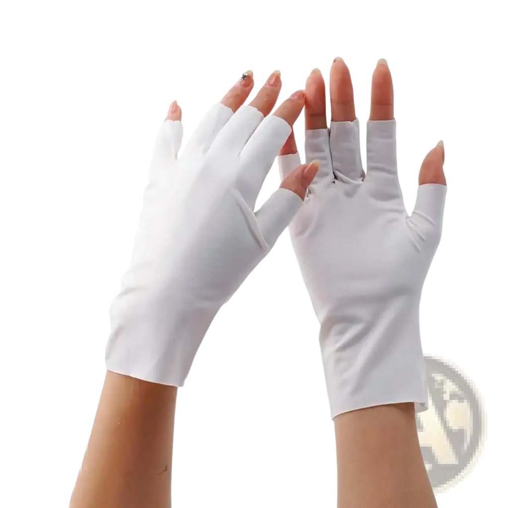 White fingerless uv protection driving gloves made of smooth stretchy fabric for sunscreen protection