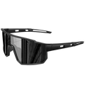 Black sleek full-frame uv protection sport sunglasses with glossy angular design for cycling and running use