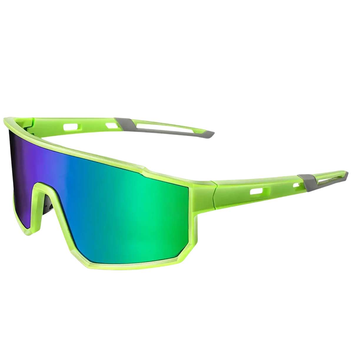 Uv protection sport sunglasses in vibrant lime green with gradient mirrored lenses for cycling and running