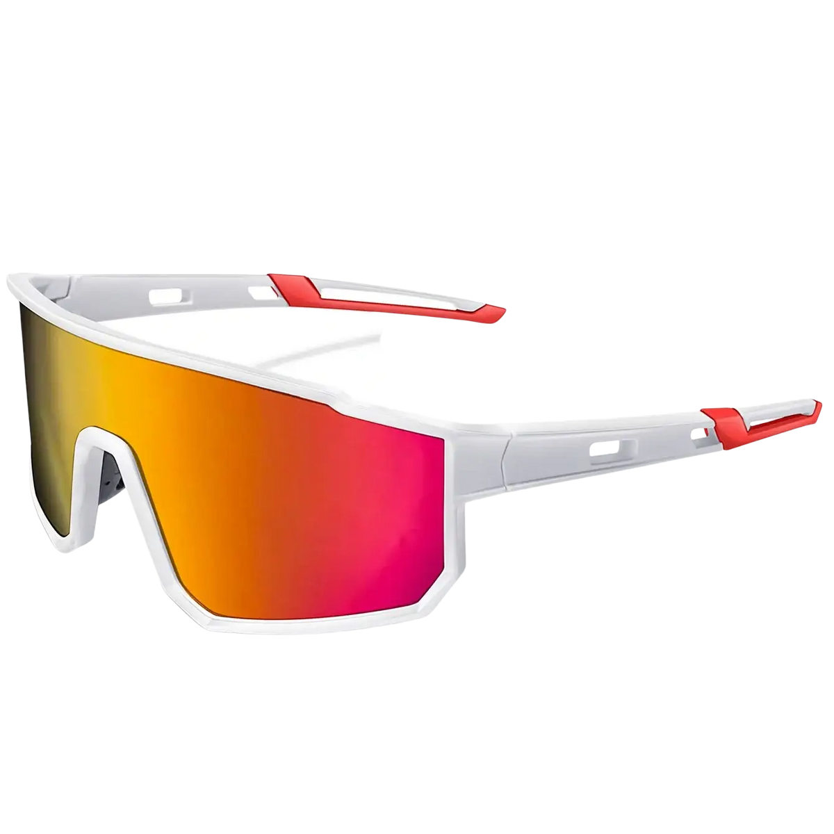 Uv protection sport sunglasses in white and red with gold to pink gradient mirrored lenses for cycling and running