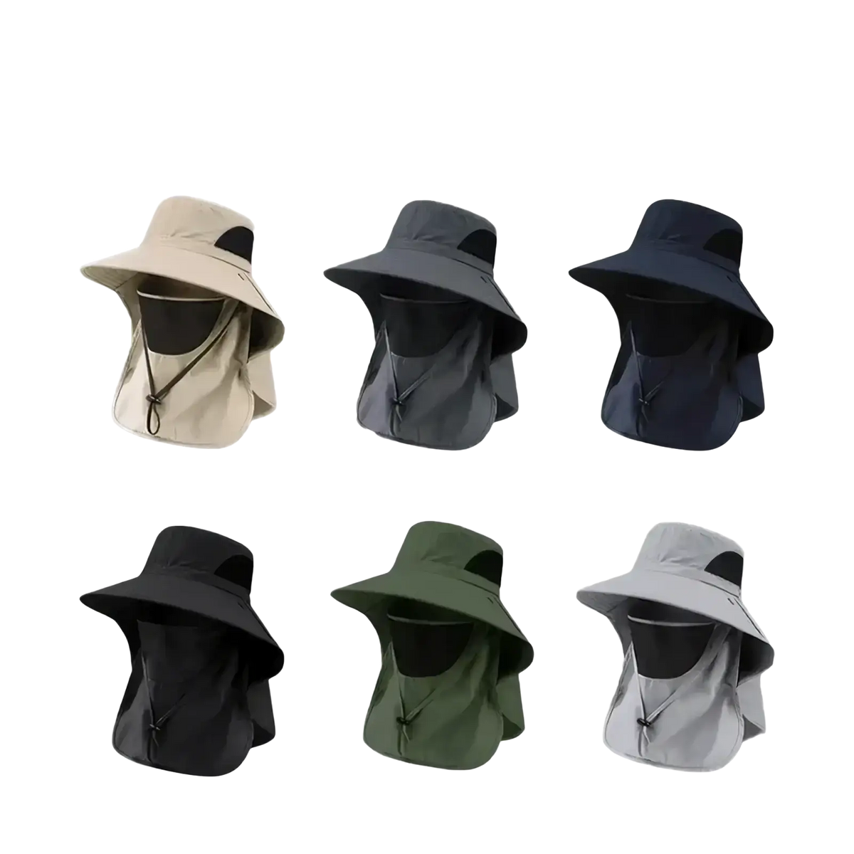 Uv protection sun hats with neck flap in beige gray navy blue black olive green and light gray with face protection panels