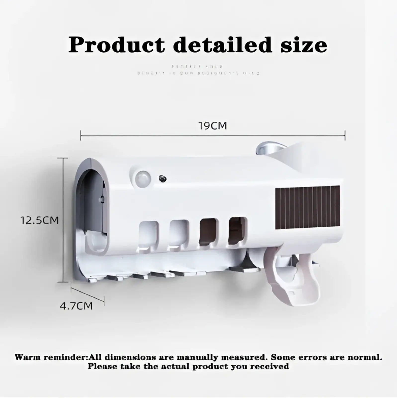 White plastic uv sterilizer toothbrush holder with modern design and integrated solar-powered charging panel