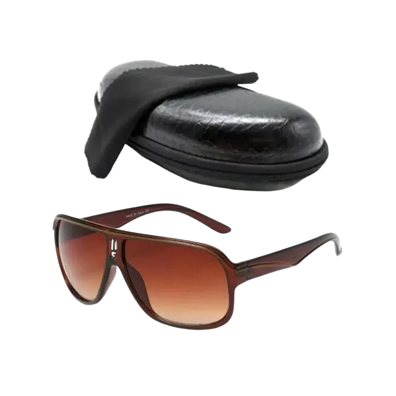 Brown gradient uv400 outdoor sports sunglasses for men and women with sleek design and black textured protective case