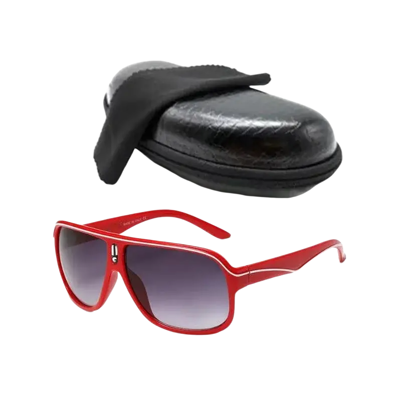Uv400 outdoor sports sunglasses for men and women with red aviator glossy frame and gradient gray lenses