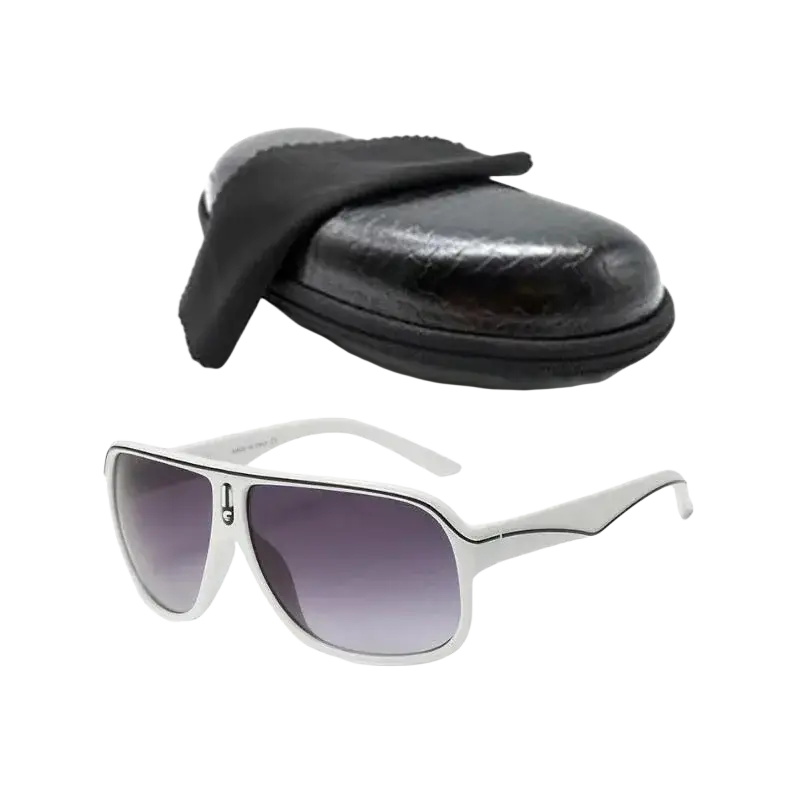 Uv400 outdoor sports sunglasses for men and women with white aviator frame and gradient gray lenses