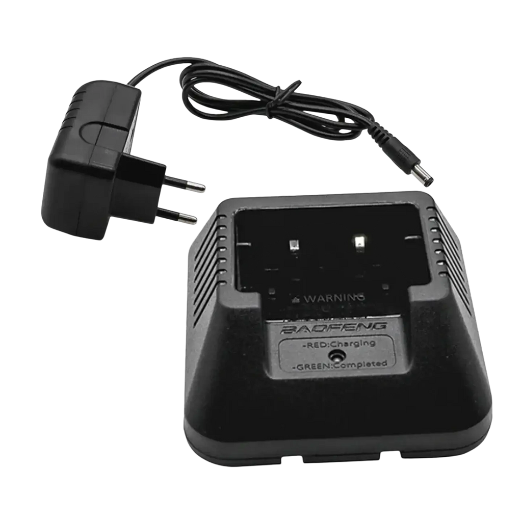 Black plastic uv5r li-ion charger for baofeng walkie talkie with coiled power cord and eu plug