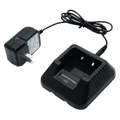 Black plastic uv5r li-ion charger with coiled power cord and plug for baofeng walkie talkie devices