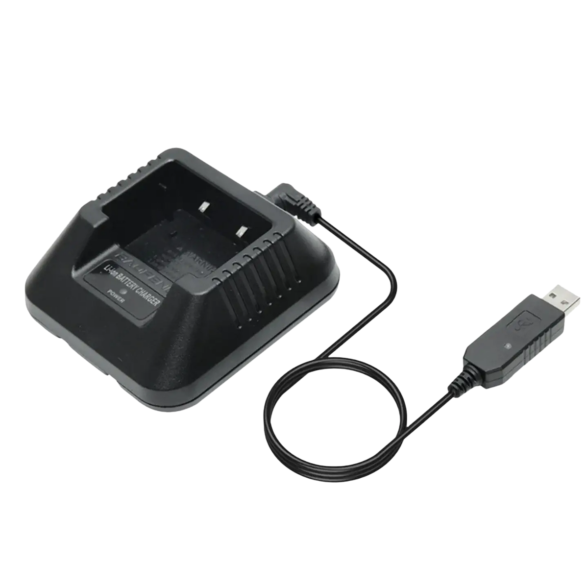 Black plastic uv5r li-ion charger with coiled usb cable for baofeng walkie talkie battery charging