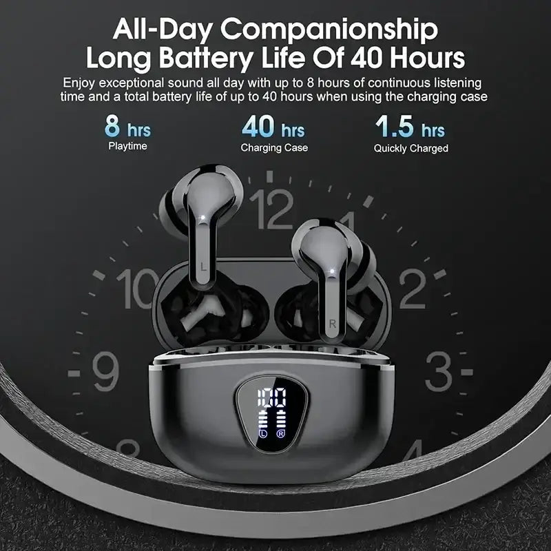 Black and silver uyuxio wireless earbuds with bluetooth 5.3 in a sleek charging case for modern audio use