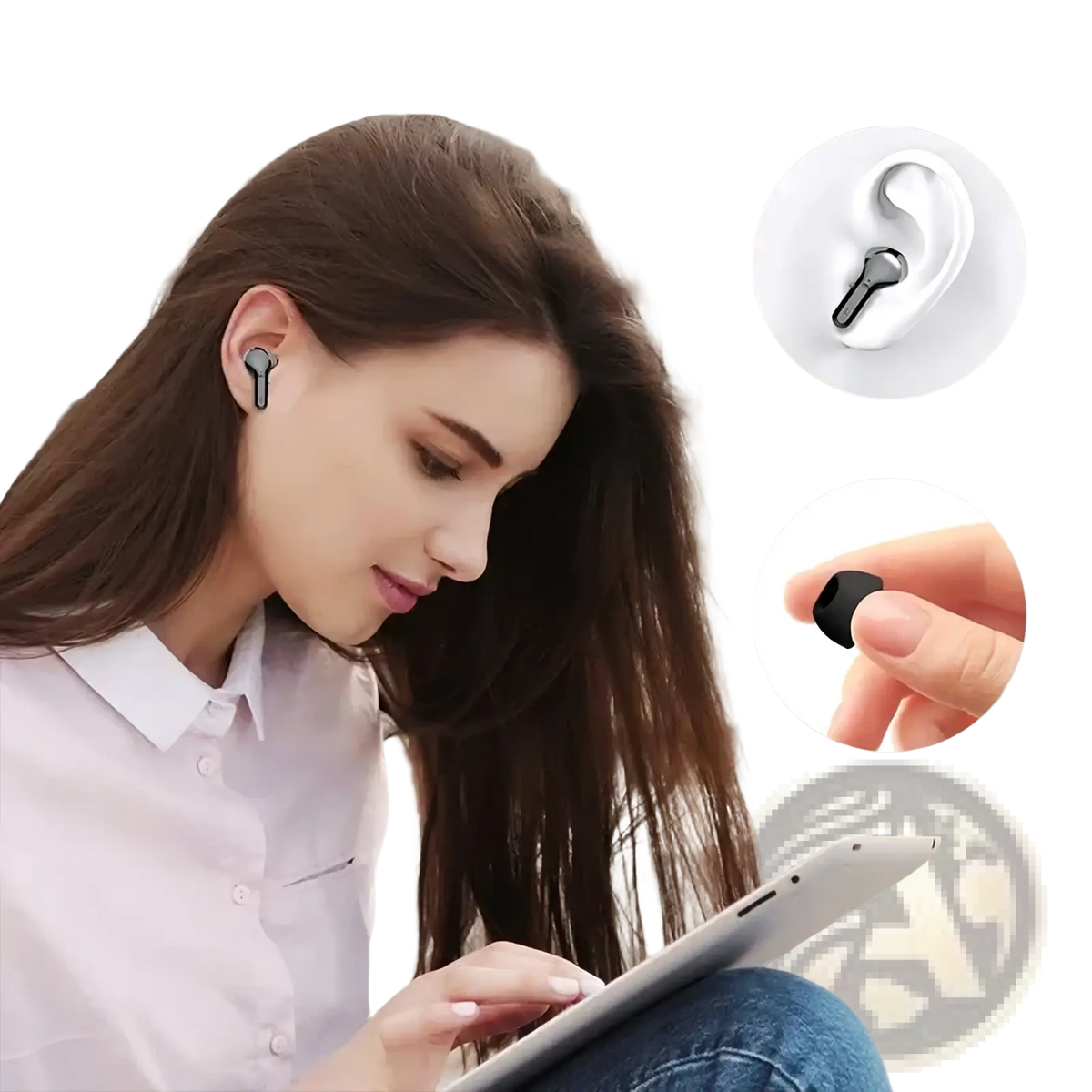 Black uyuxio wireless earbuds with ergonomic design and soft silicone ear tips featuring Bluetooth 5.3 waterproof
