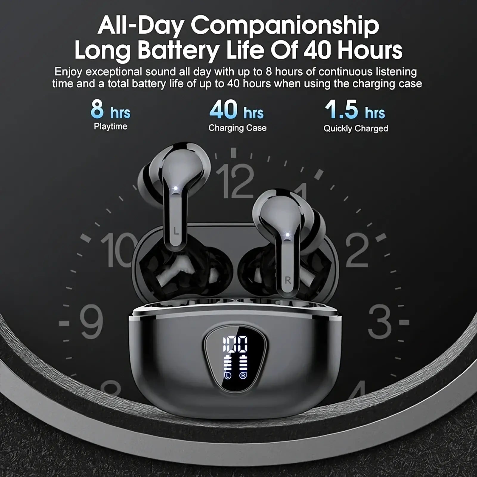 Uyuxio wireless earbuds black and silver bluetooth 5.3 waterproof with sleek design in matching charging case