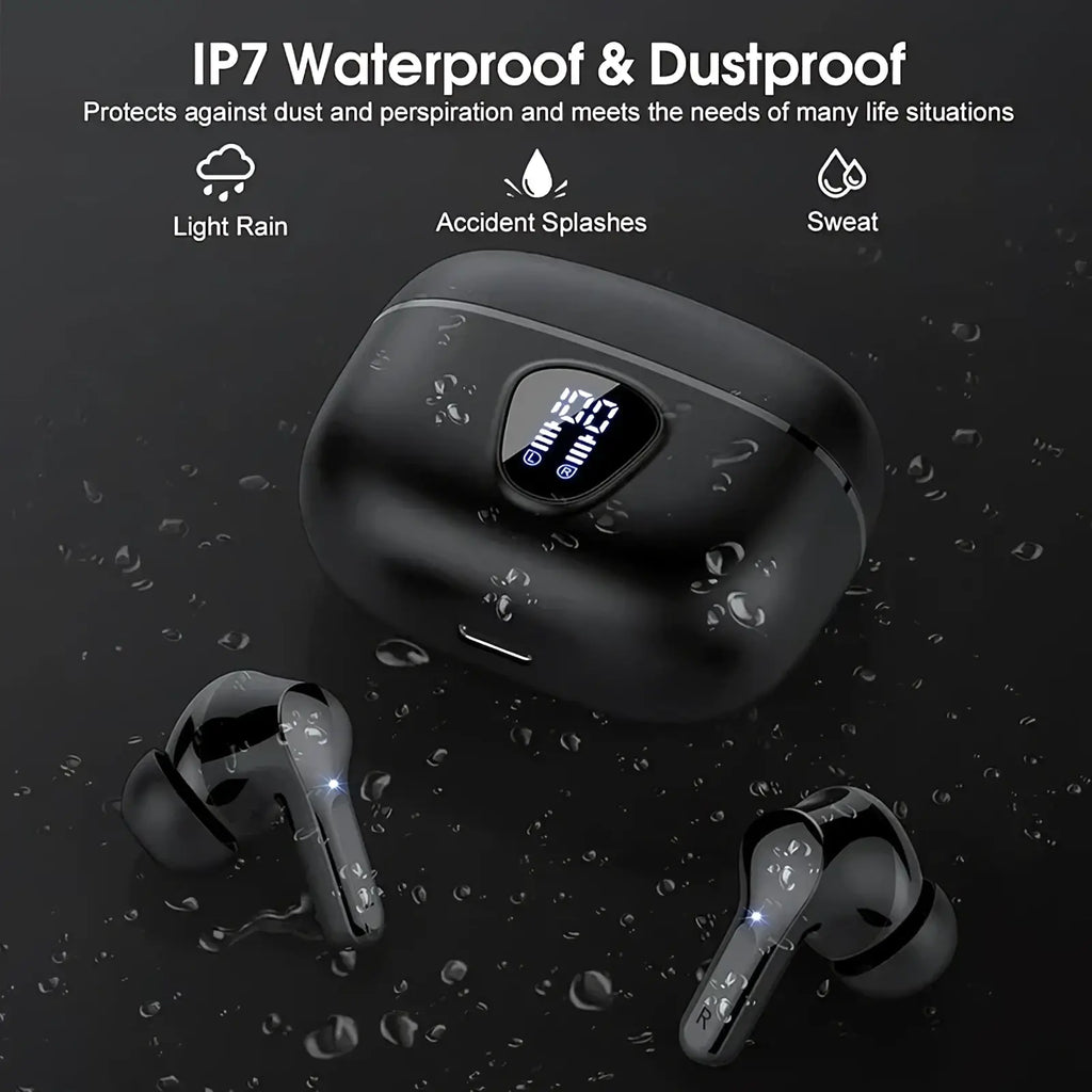 Uyuxio wireless earbuds black matte finish bt5.3 enc noise cancelling with sleek ergonomic design and digital display case