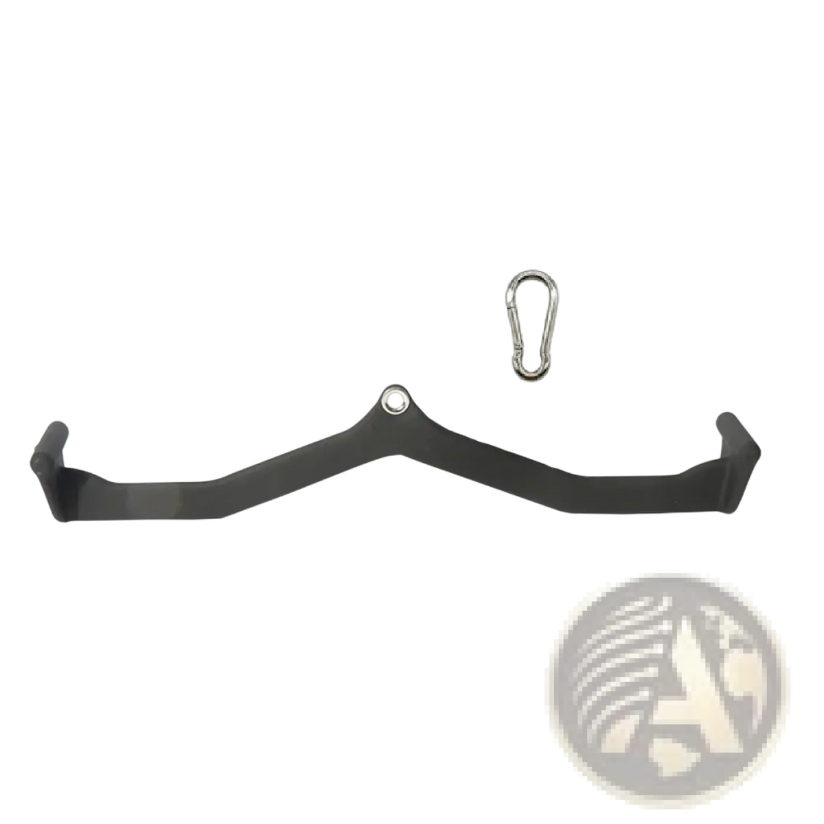 Black matte-finished v-bar lat pulldown handle with silver carabiner clip for weight pull cable machines