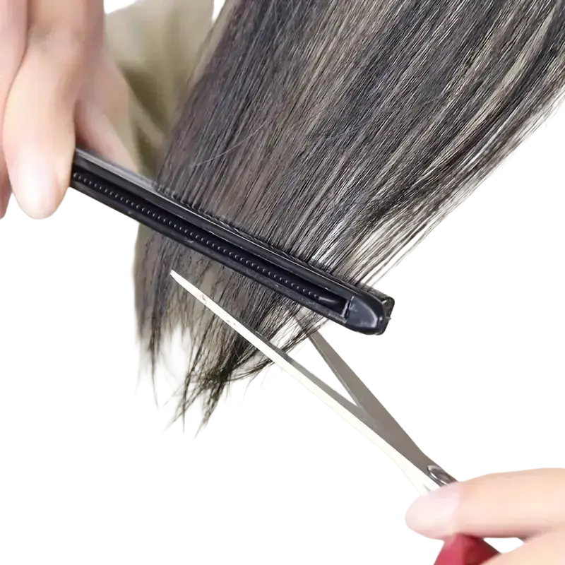 Black plastic v comb hair straightening styling tool with textured grip and serrated edge for precise styling