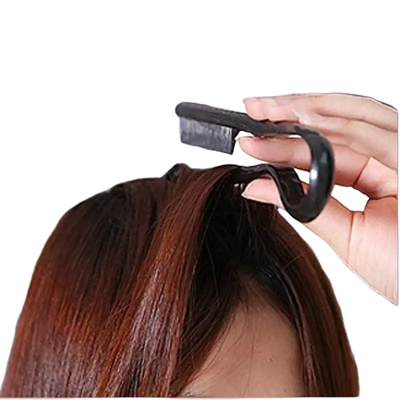 Black plastic v comb hair straightening styling tool with curved handle and fine teeth for precise grooming