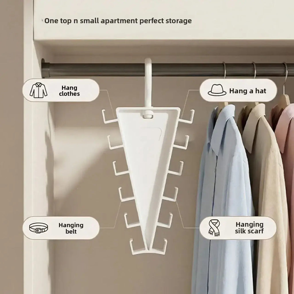 White plastic v shape multi hook hanger rack closet organizer with multiple hooks for clothes hats belts and scarves