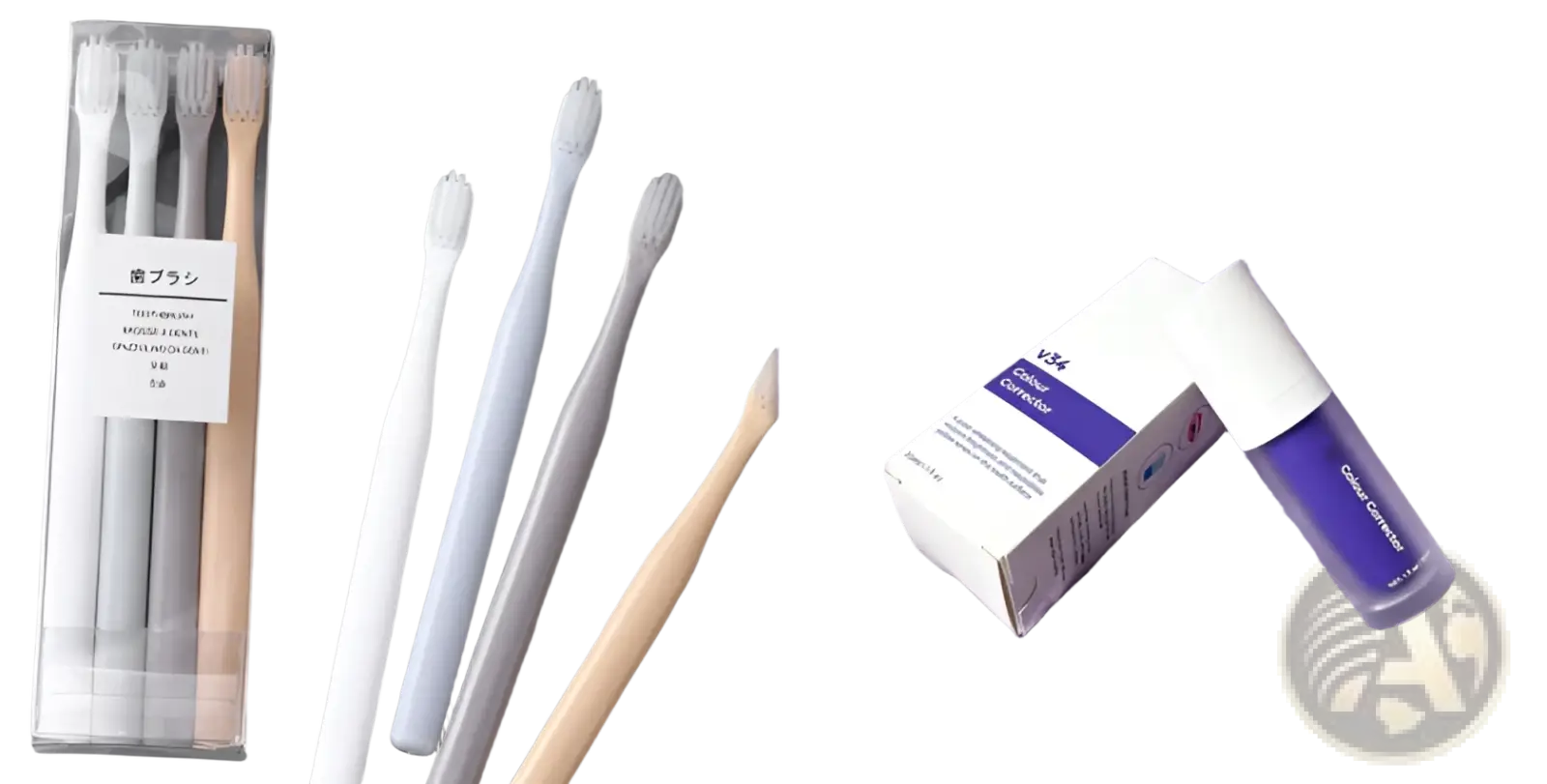 Set of minimalist toothbrushes with sleek plastic handles and gentle bristle heads in soft pastel shades for teeth whitening foam use