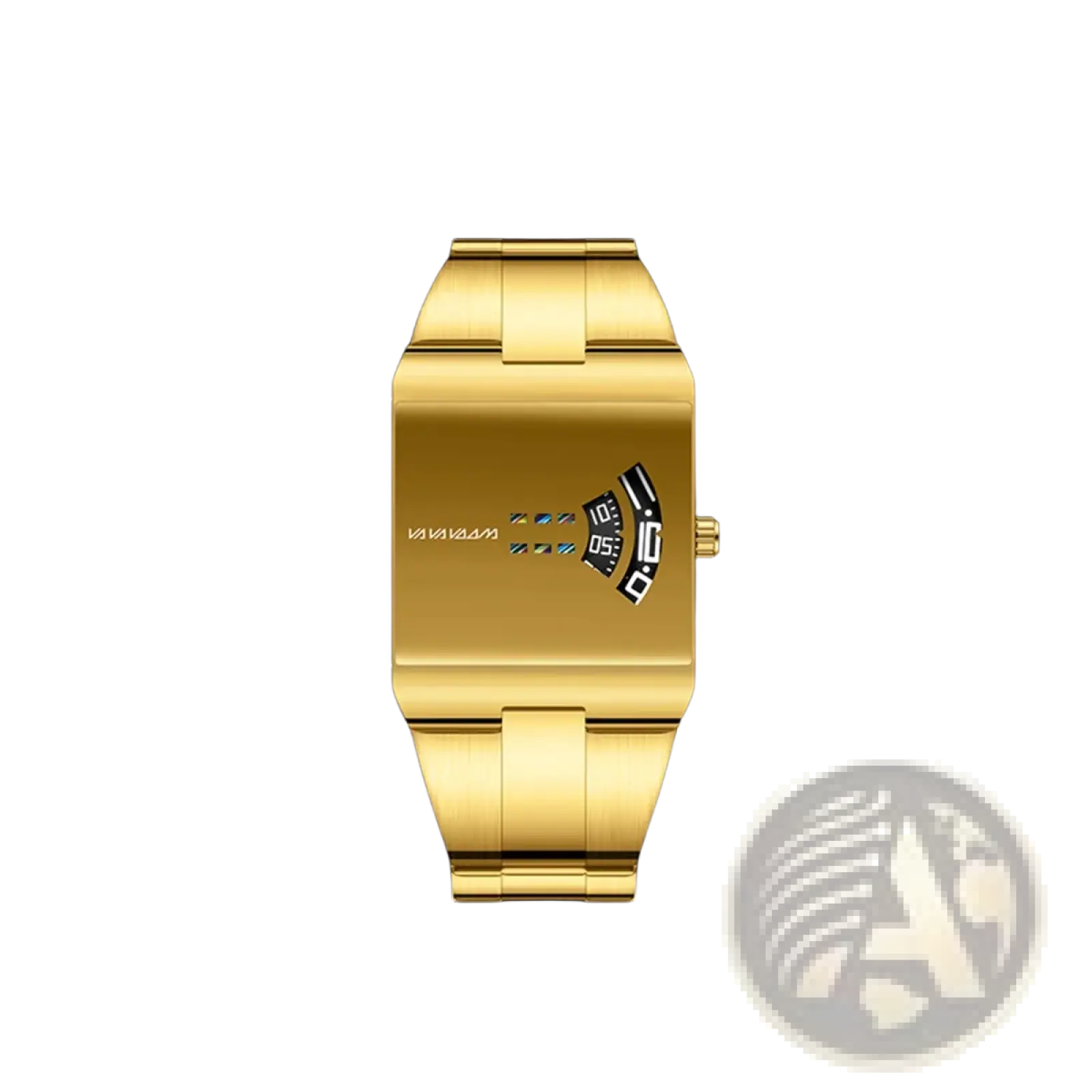 Gold-toned va va voom men quartz digital watch with rectangular stainless steel band and minimalist display
