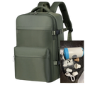 Olive green nylon vacuum compression laptop backpack 15 inch with black mesh shoulder straps and multiple zippered compartments