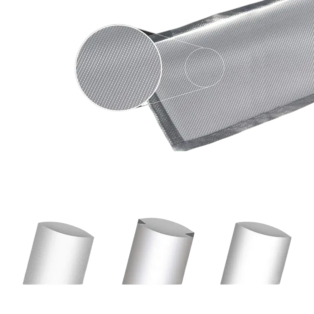 Silver double-sided grain mesh vacuum sealer food storage bag with smooth textured surface and reinforced edges