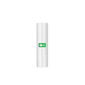 A translucent white textured clear vacuum sealer food storage bag with a green directional arrow label