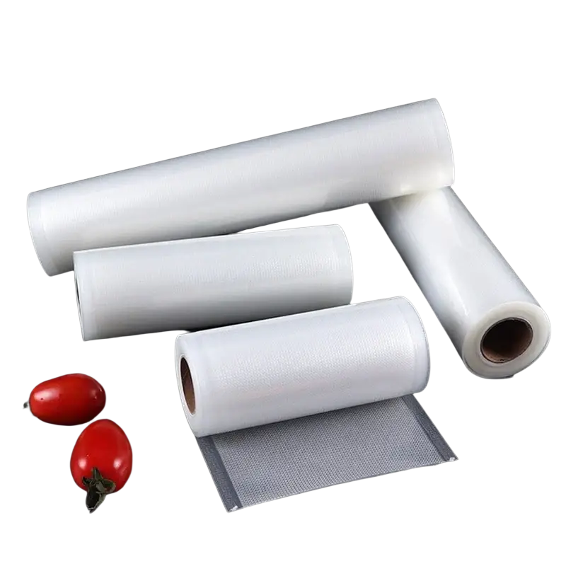 White plastic vacuum sealer food storage bags textured clear rolls with transparent material for food preservation