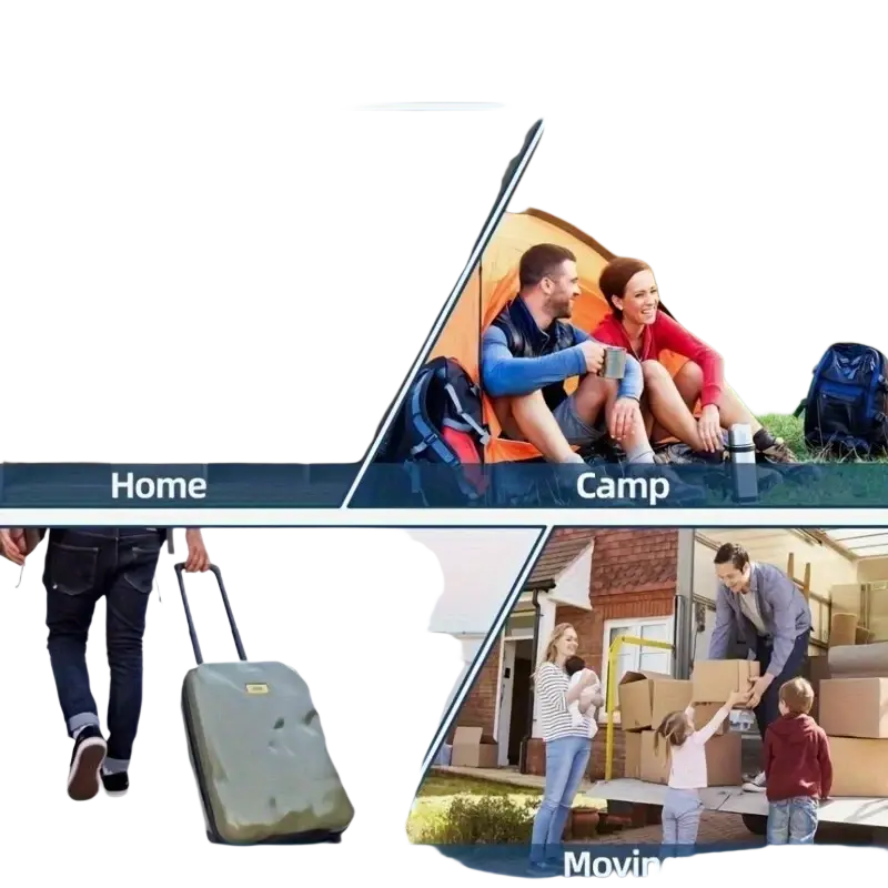 Gray rolling suitcase with retractable handle and yellow logo used for vacuum storage bags for baby clothes and bedding