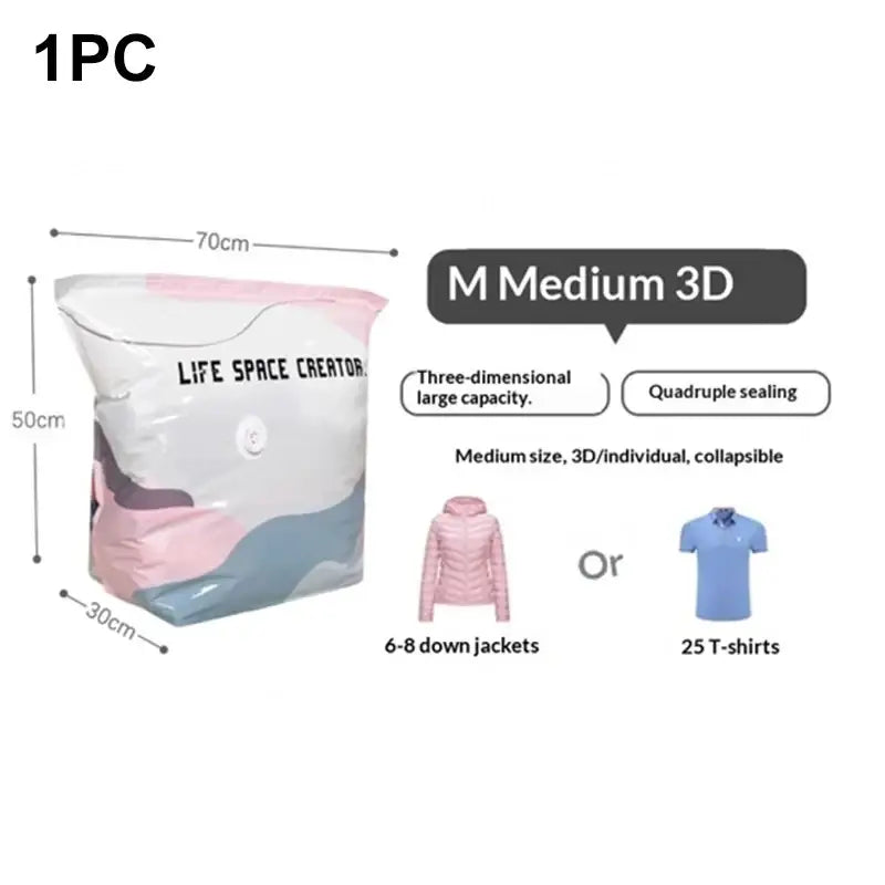A medium-sized 3d vacuum storage bag with pastel pink and light blue gradient store clothes and quilts efficiently