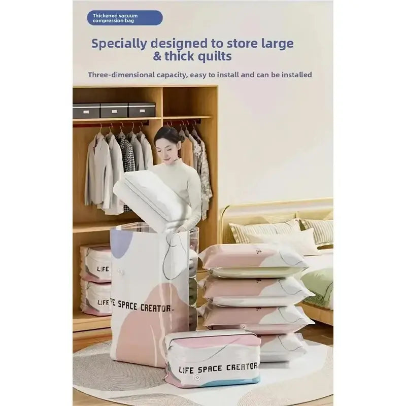 Pastel pink and lavender thickened vacuum storage bags life space creator for storing clothes and quilts