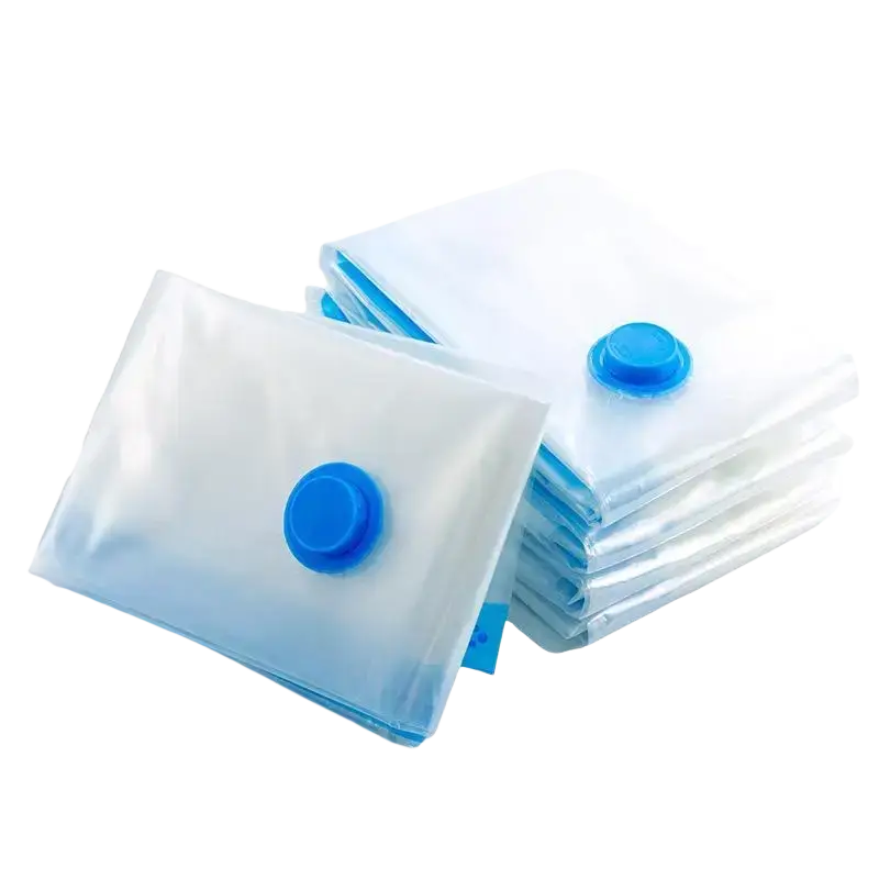 Clear plastic vacuum storage bags with blue caps made of pa+pe material for efficient storage 5 pack