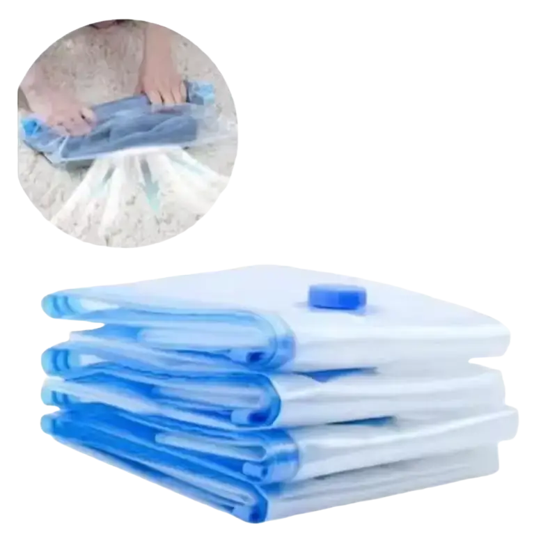Set of five blue and white vacuum storage bags made of pa+pe material measuring 60x80cm for efficient storage