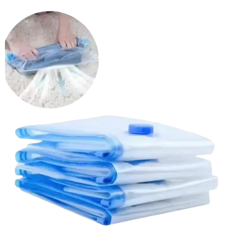 Set of five transparent blue vacuum storage bags made of pa+pe material measuring 50x70cm each