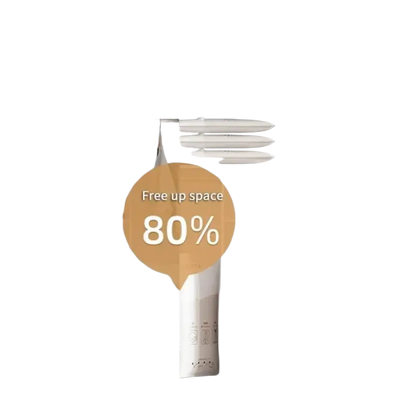 White pa+pe composite vacuum storage bags with minimalist black text neatly arranged in a modern closet for space saving