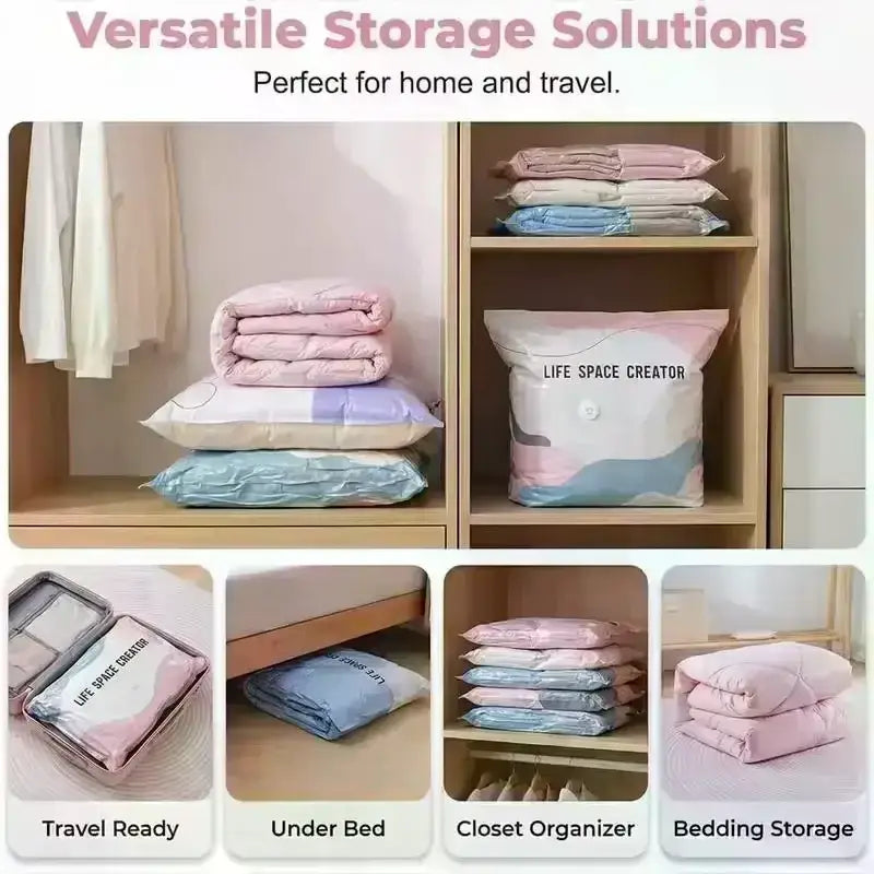 Pastel-colored pa+pe vacuum storage bags with soft fabric exterior and pumpless design for space saving organizer