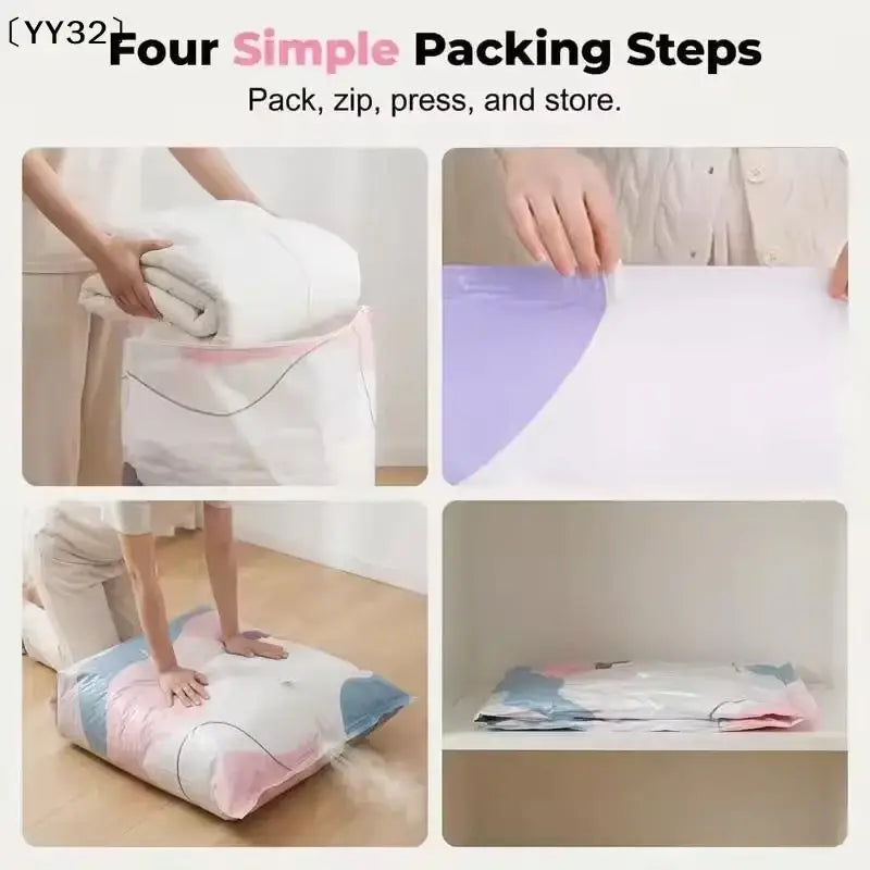 A pastel-colored pa+pe vacuum storage bag with pink and blue geometric pattern for space-saving compression