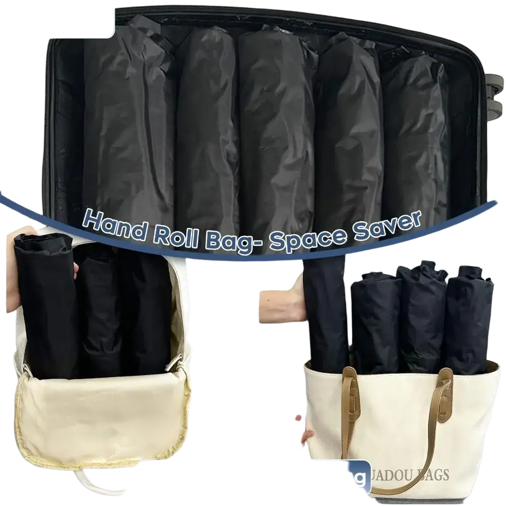 Black roll vacuum bags designed for compact travel storage as vacuum storage bag space savers for luggage and backpacks
