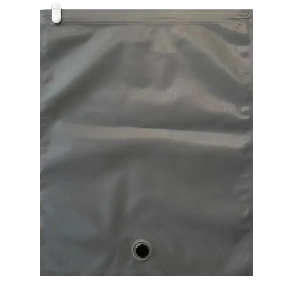 Gray reusable vacuum storage bag with white plastic clip and hole for roll vacuum bags travel compression use