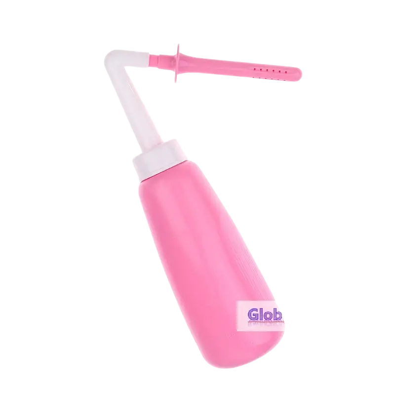 Pink plastic vaginal anal wash bottle with white nozzle and pink tip made of eva soft plastic for hygienic use